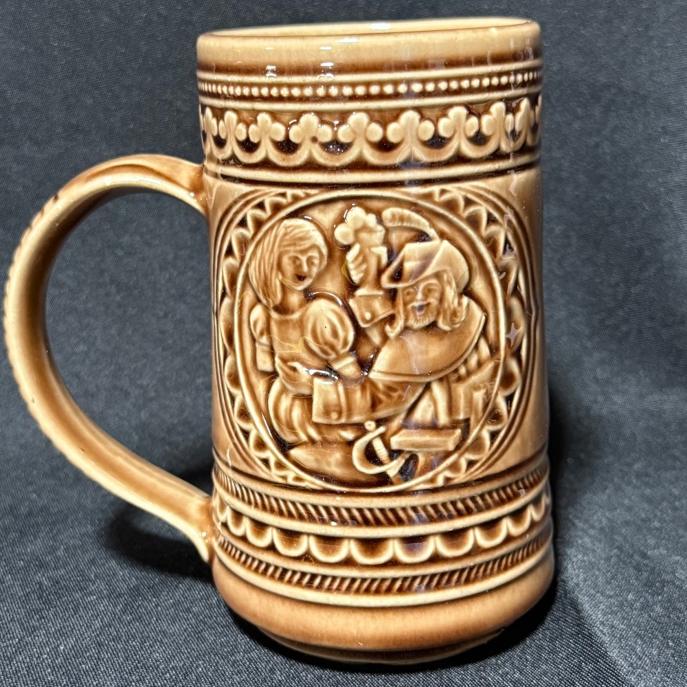 Vintage Mccoy Pottery Embossed Brown Beer Stein Mug made in USA #6049